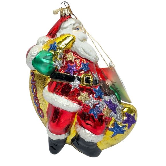 KURT ADLER Santa on Moon Xmas ornament Vintage Blown Glass Komozja Poland 2000 - Picture 2 of 14